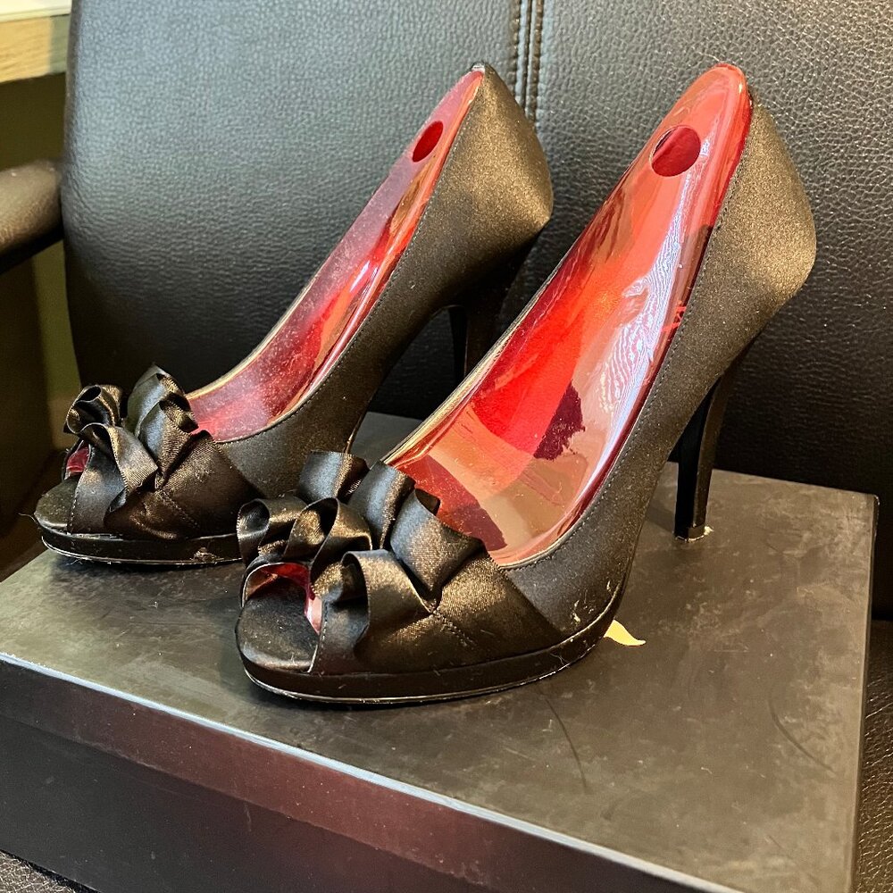 Black Satin Heels by Nina, Size 7